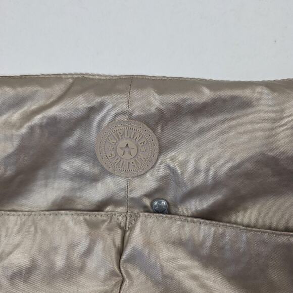 Kipling Crossbody Shoulder Bag Womens Beige Gold Metallic Nylon Adjustable Purse - Picture 2 of 11